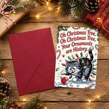 Funny Christmas Card With Tabby Cat And Broken Decorations - German-English Bilingual Greetings, Cute Kitten Christmas Tree Design, Suitable For Pet Lovers, Holiday Card For Birthday, Congratulations And Christmas Gifts, Christmas Card With Envelope, 3D Christmas Card, Card For All Occasions, Funny Card, Funny Christmas Card - Multicolor - View 4