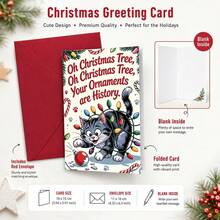 Funny Christmas Card With Tabby Cat And Broken Decorations - German-English Bilingual Greetings, Cute Kitten Christmas Tree Design, Suitable For Pet Lovers, Holiday Card For Birthday, Congratulations And Christmas Gifts, Christmas Card With Envelope, 3D Christmas Card, Card For All Occasions, Funny Card, Funny Christmas Card - Multicolor - View 3