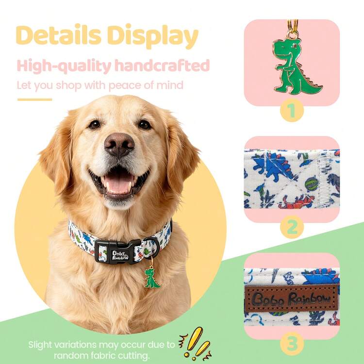 Bobo Rainbow Dog Collars Blue Green Red Dinosaur Print Dog Collar Adjustable Pendant Collar With Light Quick Release Plastic Buckle For Dogs - White - View 3