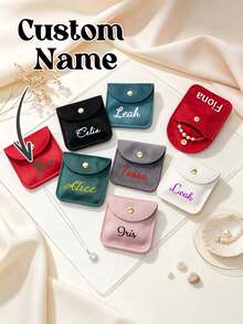 Personalized Custom Name Snap Button Jewelry Bag, Personalized Storage Pouch Portable Mini Bag, Suitable For Earrings, Rings, Necklaces, Bridal Bridesmaid Proposal Gifts, Portable And Compact, Convenient To Carry, Space-Saving - Multicolor - View 1