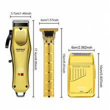 HIENA 3-In-1 Gold Hair Clipper & Grooming Set, LCD Display USB Rechargeable Hair Clipper, Zero Gap T-Blade Trimmer And Foil Electric Shaver, 8 Guide Combs Full Salon Accessories, Suitable For Fade Haircut, Bald Head, Beard Shaving, Men's Gift - Gold - View 3