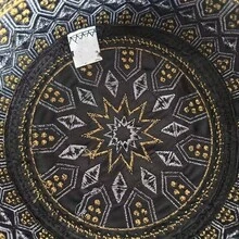 1pc Geometric Pattern Polyester Islamic Cap, Gold & Grey, All Seasons - Gold Grey - View 4
