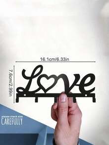 CIF BUY 1pc "LOVE" Letter Wall-Mounted Storage Rack, Floating Wall Key Holder, Metal Wall-Mounted Storage Rack, Adhesive/Drill Installation Storage Rack, Suitable For Modern Home Decor, Home Decoration, Room Decor, Bedroom Decor, Bathroom Decor, Waterproof, Rust-Proof, Durable, Wall Decor, Birthday Gift - Black - View 3