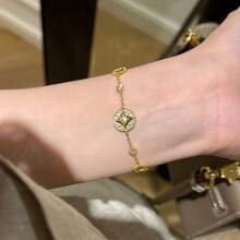 經典復古 18K 金鍍層 鑲鋯石 星芒圓盤通勤百搭女款手鍊 - 金色 - 查看 6