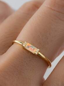 1pc Charming Cubic Zirconia Ring Women's Wedding Engagement Party Jewelry Valentine's Day Gift - Yellow Gold - View 12