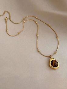 1/2pcs Vintage Malachite & Tiger Eye Tassel Necklace, Minimalist Sweater Chain Jewelry, Women's - Brown - View 7