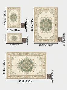 1pc Light Green Bohemian Style Living Room Rug, Suitable For Kitchen, Dining Room, Bedroom Holiday Decor, Indoor/Outdoor, Office Anti-Slip Doormat, Bathroom Rug, Hallway, Study Room Gaming Area Rug - Pastel Green - View 2