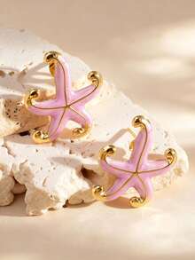 1 Pair Minimalist Starfish Stud Earrings, Stainless Steel Earrings, European & American Design, Fashionable Ocean Theme Women's Jewelry - Starfish Teardrop Earrings - View 7