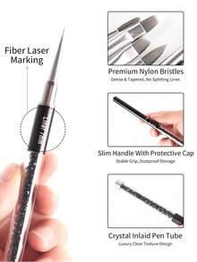 Transparent Rhinestone Handle Nail Art Brush Set, Gel Painting Tools, Suitable For Linework, Gradient, French DIY Nail Design - Multicolor - View 3