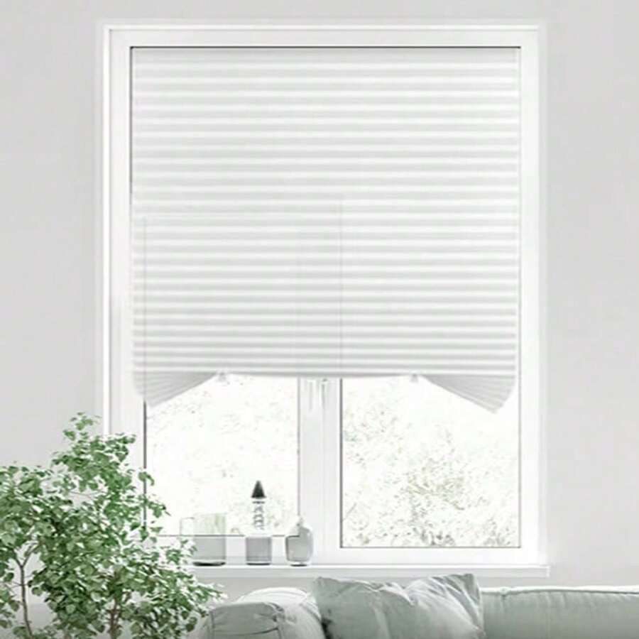 No-Drill Pleated Blackout Window Curtain, Solid Color Retractable Foldable Self-Adhesive Window Film, Adjustable Size, Lightweight Material, Heat Insulation & UV Protection, Suitable For Bedroom, Living Room, Bathroom, Office, Easy Installation Home Privacy Shade - A - View 1