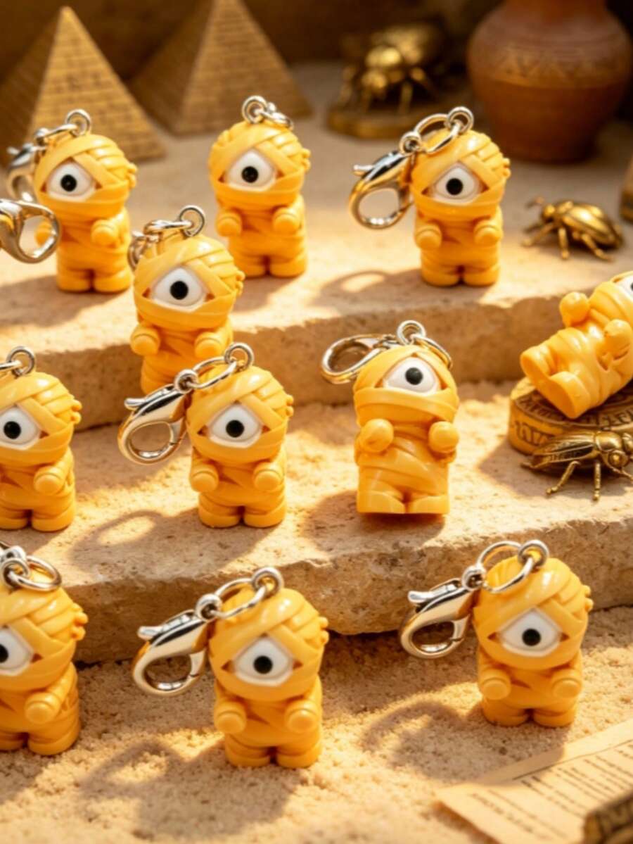 1pc Halloween 3D One-Eyed Mummy Resin Hanging Ornament With Lobster Clasp, Keychain Bag Pendant Gift - Multicolor - View 1