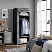 Hododou - Armario portátil de tela individual, armario, armario, con barra para colgar, plegable, ropa, bolsas, juguetes, zapatos, dormitorio, 160 X 69 X 43 (Negro) LKWU - Gris - Ver 2