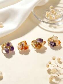 (Natural Stone And Conch Shape Color Random) 1pc Fashion Elegant Natural Stone Amethyst Citrine Conch Women's Gold Copper Material Ring (Suitable For Casual Gift Daily Wear) - Style 1 - View 6