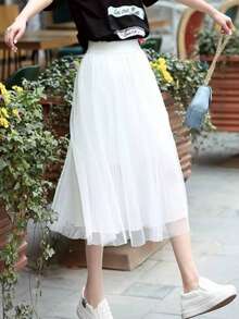 1pc Elegant Solid Color Tulle Skirt - Multicolor - View 2