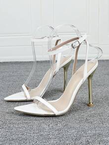 2026 Spring/Summer Fashion High Heel Pointed Toe Single Strap White Sandals - White - View 2
