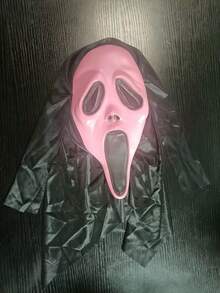 1 pièce Masque de visage de fantôme sanglant avec capuche noire, masque en latex de tête complète avec taches de sang rouge d'horreur criant, taille adulte, cosplay d'horreur d'Halloween, maison hantée, accessoire de fête de mascarade - Multicolore - Voir 15