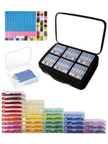 Transparent Diamond Painting Storage Box Tray Set With Carrying Bag, Diamond Painting Beads Storage Box With Stickers, Diamond Painting Tools - A - View 8