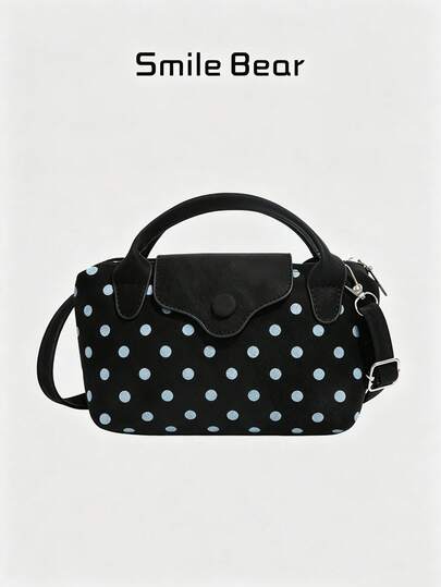 Polka Dot Print Handbag Snap Flap Adjustable Strap Crossbody Mini Bag