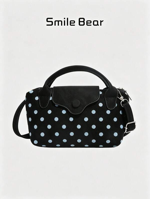 Polka Dot Print Handbag Snap Flap Adjustable Strap Crossbody Mini Bag