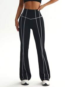 Hidkat High-Waisted Booty-Lifting Wide-Leg Yoga Pants, Streamlined Seams, Compression, 4-Way Stretch, Skin-Friendly Casual Flare Leggings - Black - View 5