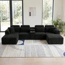 Sofá modular de lujo con forma de U, de 147 pulgadas, convertible en cama, con tapizado de pana, para sala de estar, cine en casa, villa, apartamento y estudio. No requiere montaje. - Blanco - Ver 8