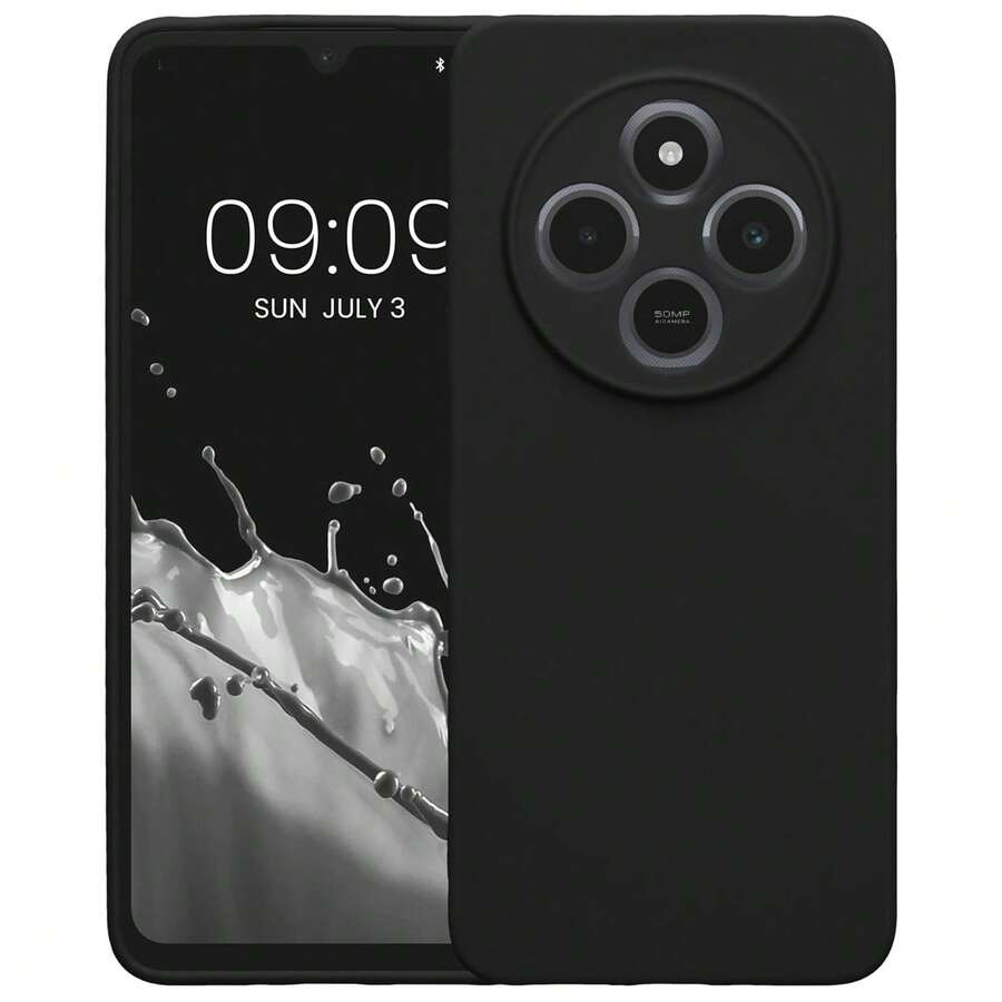Poco C75, 14C Phone Case, With Camera Protection, Slim Shockproof Flexible Black Matte Soft Silicone Protective Cover - Black - View 1