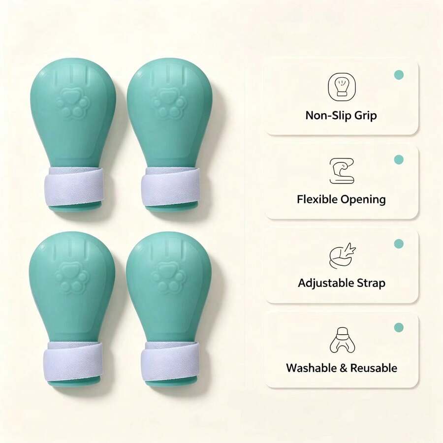 4 Peças Botas Anti-Arranhões para Gatos, Capas Ajustáveis para Patas de Gato, Sapatos Protetores de Patas de Gato de Silicone com Tira Ajustável, Adequado para Banho, Chuveiro, Corte de Unhas, Limpeza de Orelhas e Cenários de Cuidados com Animais de Estimação, Coisas de Gato, Acessórios de Gato, Brinquedos de Gato - Multicolorido - Visão 1