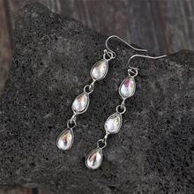 1 Pair Bohemian Vintage Teardrop Shaped Synthetic Gemstone Pendant Earrings, Fashionable Wedding Party Jewelry Gift For Women - Silver - View 5