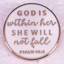 "God Is With Her, She Shall Not Fall" Psalm 46:5 Letter Faith Brooch Badge Jewelry Lapel Backpack Accessory Christmas Pin - A - View 7