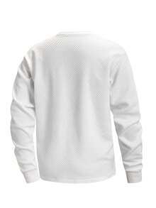 Men's Autumn/Winter Casual Round Neck Jacquard Fabric T-Shirt Top - White - View 4