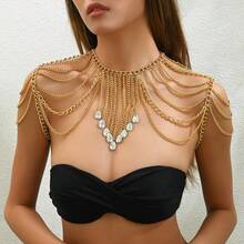 1pc Gold & Silver Bohemian Water Drop Rhinestone Aluminum Alloy Body Chain, Lightweight Multi-Layer Design, Beach Vacation Niche High-End Body Jewelry - HK0018 - View 3