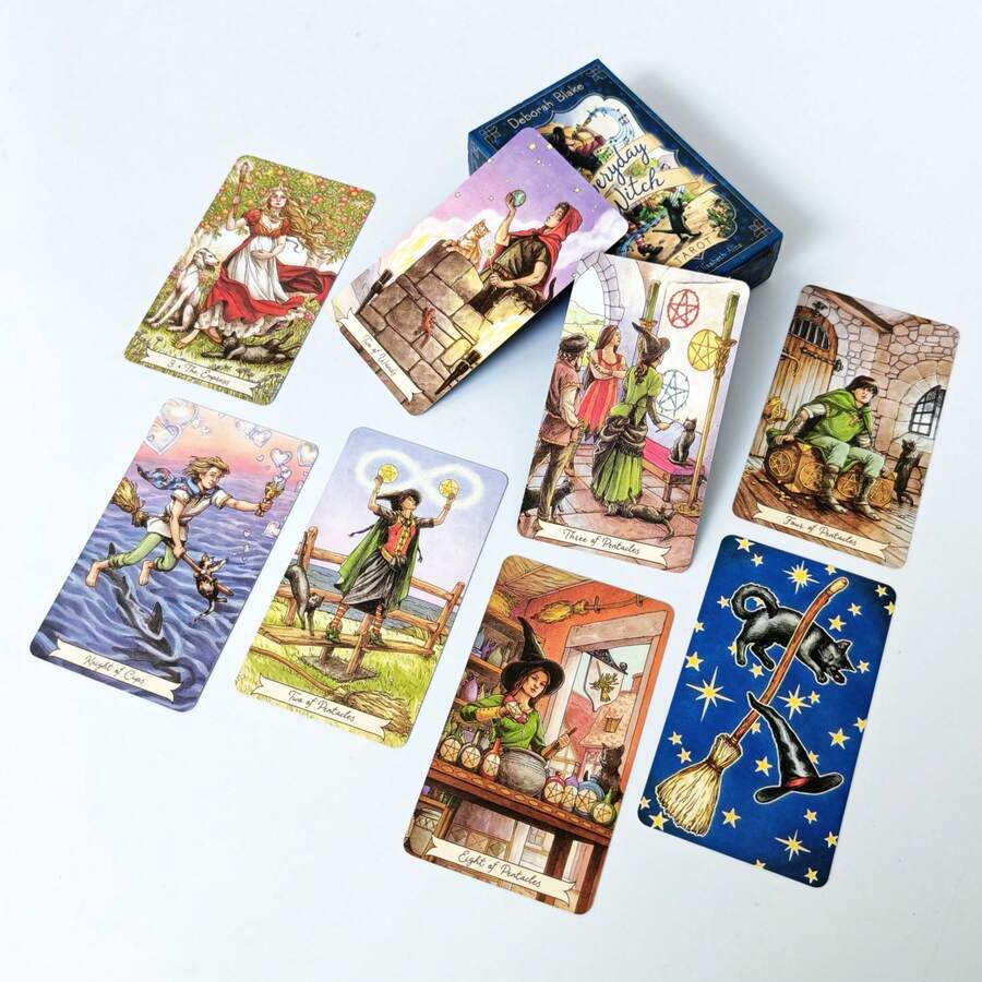Daily Witch 塔羅牌 78 張英文卡片,女巫元素卡,適合萬聖節禮物、派對卡牌遊戲、占卜與預測輔助卡 - 彩色 - 查看 1