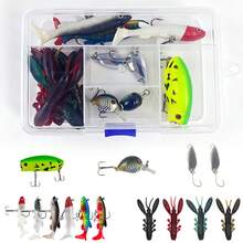 Mixed Hard Soft Fishing Lures Tackle Box Kit, Contains Minnow Popper Crankbait Metal Spoon Crawfish Soft Baits, Realistic 3D Painting With Sharp Treble Hooks, Divided Clear Storage Box For Bass Trout Fresh Saltwater Angling Gear - Multicolor - View 2