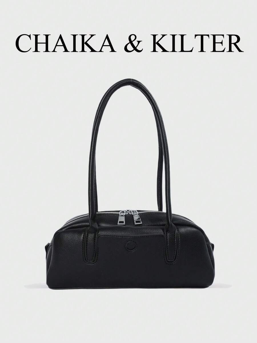 حقيبة كتف بوسطن بولينج نسائية من CHAIKA & KILTER، قطعة واحدة، بلون سادة من قماش PU، مزينة بحلقات معدنية، بتصميم مقبض مزدوج وإغلاق بسحاب، مناسبة للاستخدام اليومي والشارع
