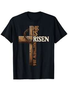 Easter Cross He Is Risen Jesus Christian Men Women Youth T-Shirt - 黑色 - 查看 1