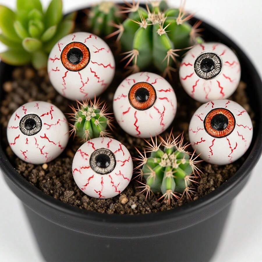1/6pcs Halloween Realistic Bloodshot Plastic Eyeball Props, Horror Blood-Colored Eyeballs Prank Decor, Escape Room Haunted House Mystery Thriller Scene Decoration Accessories, Halloween Party Tabletop Potted Plant Cake Decoration Scary Props, Dual-Color Iris Realistic Texture Design, Holiday Prank Decoration Realistic Eye Props Set - A - View 1