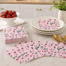 20/40/60 pièces Serviettes jetables imprimées de marguerites de vigne rose et de fraises, serviettes de cocktail à bord festonné de style ferme, serviettes en papier décoratives épaissies 2 couches, convenant pour fête d'anniversaire, mariage, pique-nique, enterrement de vie de jeune fille, baby shower et décoration de table de dessert - Multicolore - Voir 4