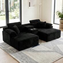 Sofá modular de lujo con forma de U, de 147 pulgadas, convertible en cama, con tapizado de pana, para sala de estar, cine en casa, villa, apartamento y estudio. No requiere montaje. - Blanco - Ver 9