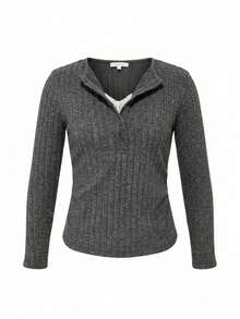 Atasan Lipit 2 in 1 Lengan Panjang Berenda untuk Wanita - Grey - View 7