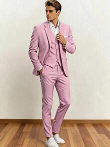 Men's Wedding Suits Elegant Slim Fit Single Breasted Business 3 Pcs Suit For Men Formal Wear Blazer Vest Pants Suit Set Party - Pink - View 2