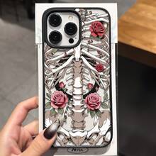 哥德式肋骨與玫瑰印花磁吸手機殼，適用 16 15 14 13 12 ProMax、Apple 14Plus 15Plus、S24 S23 S22 Ultra，全包覆防震軟邊硬背 MagSafe 無線充電個性暗黑風保護殼 - 黑色 - 查看 4