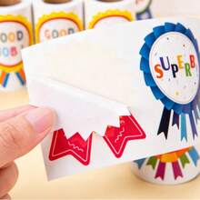 100pcs Scalloped Edge Award Stickers, Large Capacity Roll, Kindergarten Classroom Praise Stickers - Multiple Styles - View 2