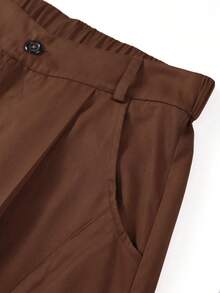 1pc Men's American Korean Street Style Minimalist Structured Straight Leg Loose Wide Leg Casual Long Pants - Brown - View 4