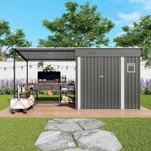 Gazebo 12x4FT Metal Lean-To Shed With Open-Sided , 4'x6' Outdoor Storage & 6'x4' Hardtop Combo, 2-In-1 Garden Tool For Patio, Backyard, Organization Structure - A - View 1