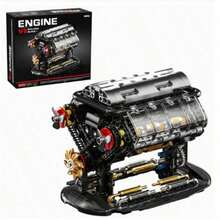 1pc-Creative Supercar V8 Engine Building Blocks Toy, V8 Engine Model Assembly Toy, Self-Buildable MOC Mini V8 Engine Model Toy, Adult STEM Building Project, Physical Science Educational Toy, Desktop Display Model, Birthday Gift - Multicolor - View 3