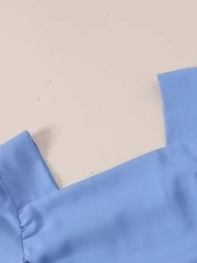 Đầm dài tay cổ vuông xếp ly bèo nhún thời trang casual cho thiếu nữ mùa thu - Màu xanh nhạt - Xem 4