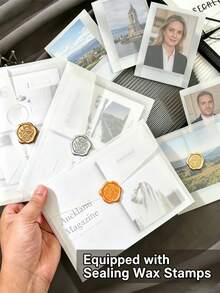 25pcs Ins Style Semi-Transparent Frosted Vellum Envelopes, Multiple Sizes And Styles, Includes Gold Stickers And Multi-Color Wax Seal Stickers, Waterproof Photo Card Invitation Greeting Card Packaging Bags, Suitable For Small Cards, Wedding Invitations, Scrapbook Gift Packaging - Large Bag - View 3