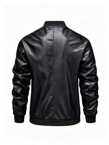 Men's Fashion Casual Zipper Leather Jacket, Spring/Autumn/Summer Racing Motorcycle Style Sports - Black - View 5