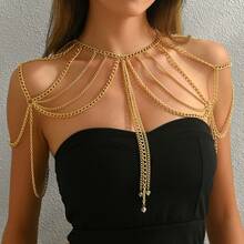 1pc Heart & Thorn Metal Shoulder Chain Accessory, Niche 3D Pendant, Dark Style Nightclub Photo Outfit Chain - Gold - View 4