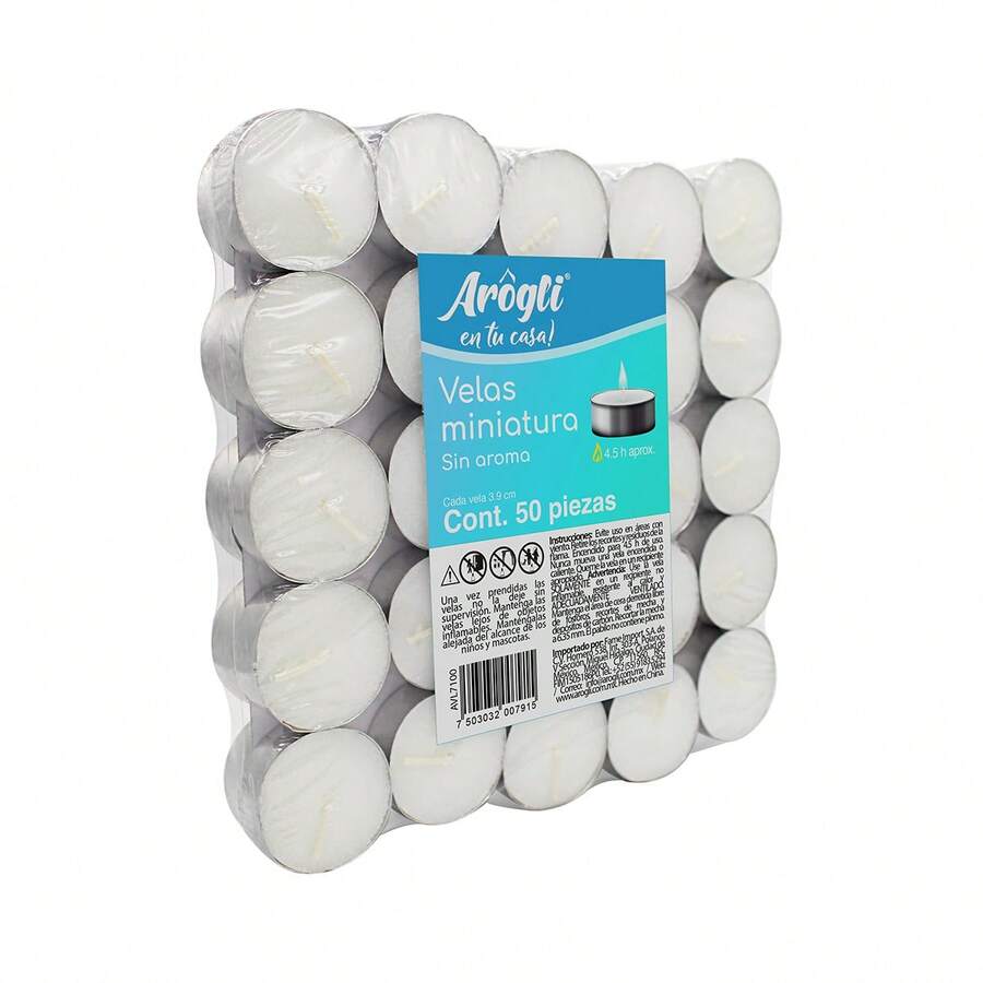Paquete de 50 Velas Miniatura Arogli Sin Aroma Tipo Tealight Blancas en Vaso de Aluminio, 4 Horas de Combustión, 3.7 x 1.3 cm, para Decoración, Centros de Mesa, Bodas, Fiestas, Eventos, Portavelas, Altares, Restaurantes, Hoteles, Meditación, Relajación y Ambientación del Hogar, Ideales para Negocios o Uso Personal - 50pcs - Ver 1